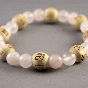 Karmalogy Lucky Karma Bead Bracelet Unisex Stretch Love Rose Quartz Pink White
